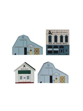 Vintage The Cat’s Meow Lot of 4 Ohio Amish Barn School Hand-Painted Miniatures